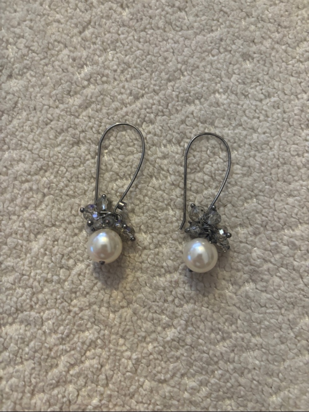 Express Silver-Tone Pearl Drop Earrings with Clear Crystal Accents